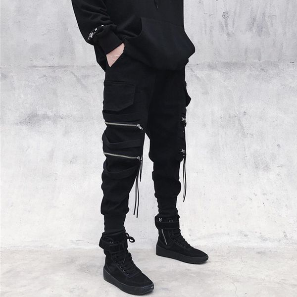 

mens pants cargo pants men hip hop streetwear jogger pant fashion trousers multipocket casual joggers sweatpants men pants techwear 230419, Black