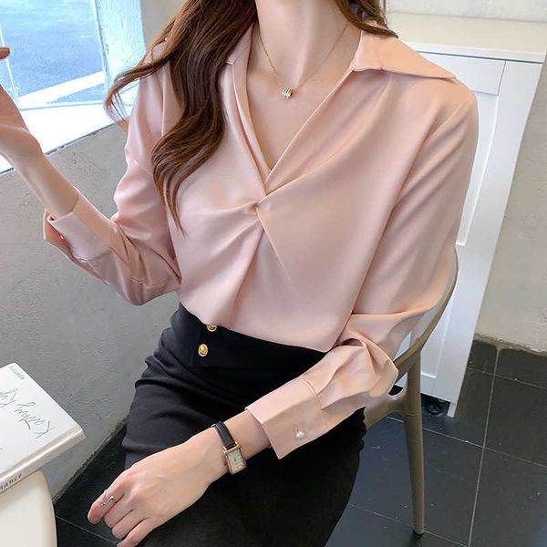 

satin shirt pink women's professional design sense small chic 2023 spring new style, White