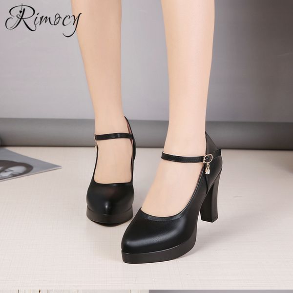 

dress shoes rimocy high heels platform pumps women spring fashion buckle solid black shoes woman pu leather waterproof shoes femme 230419