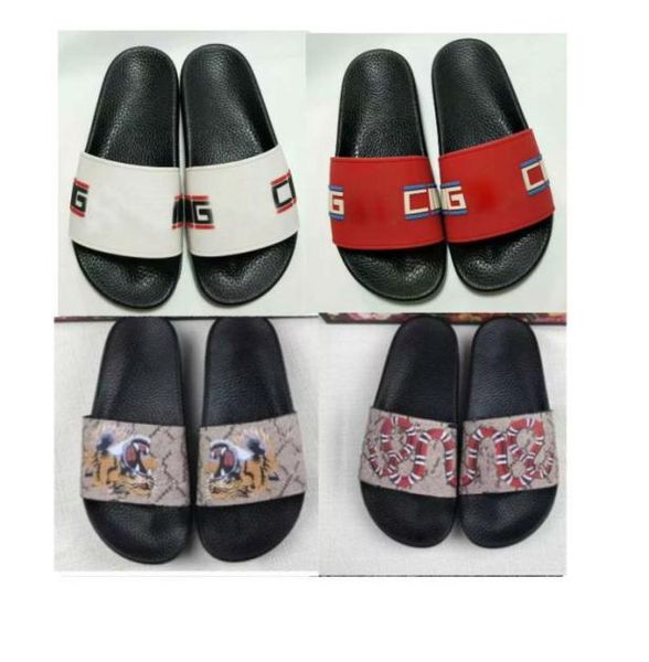 

big size us513 fashion slipper black rubber men women floral sandals print soft leather snake flower tiger flast slides 35485935546