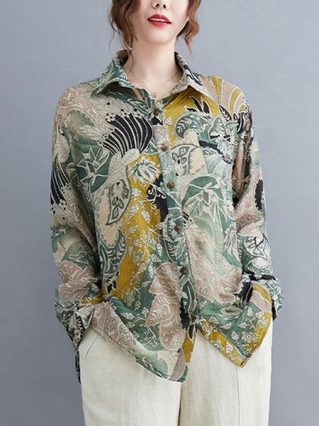 

shirts women long sleeve casual shirts new arrival 2022 vintage style allmatch print loose comfortable female shirt b2059, White