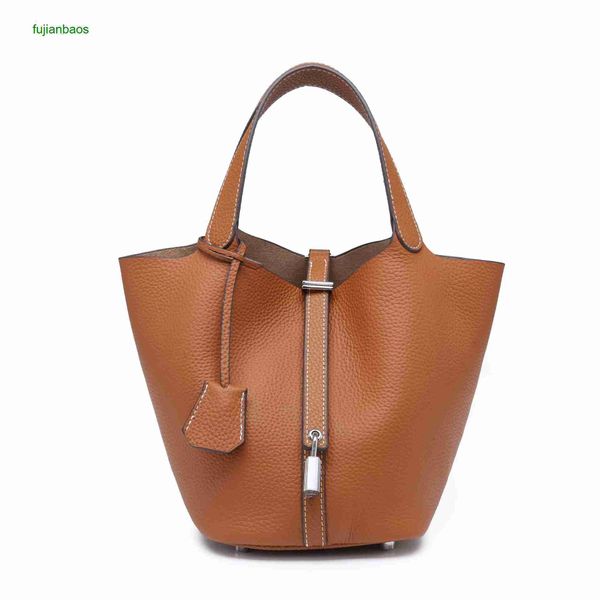 

hemres picotn handbags vegetable basket women's bag cowhide portable 2023 new fashion leather bucket, Black