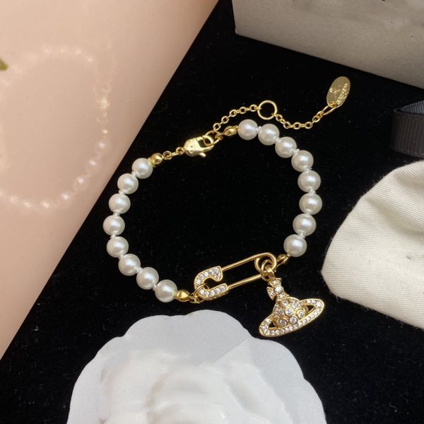 

woman luxury chain bracelets viviene designer fashion classics jewelry women brand westwood trend charm gold bracelet 789, Black