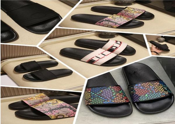 

s 2022 men slippers women ladies flat platform sandals rubber slide floral brocade gear bottoms flip flops bee striped beach c6253724, Black