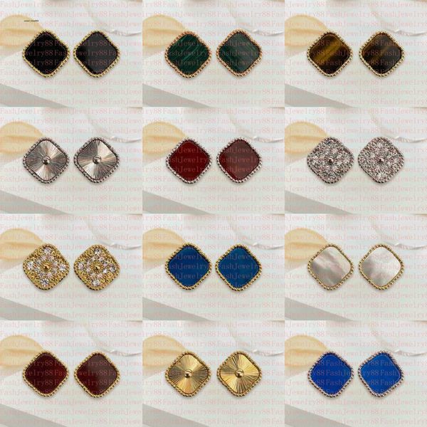 

designers vintage 4/four leaf clover charm stud earrings back mother-of-pearl silver 18k gold plated agate for women girls valentine's, Golden;silver