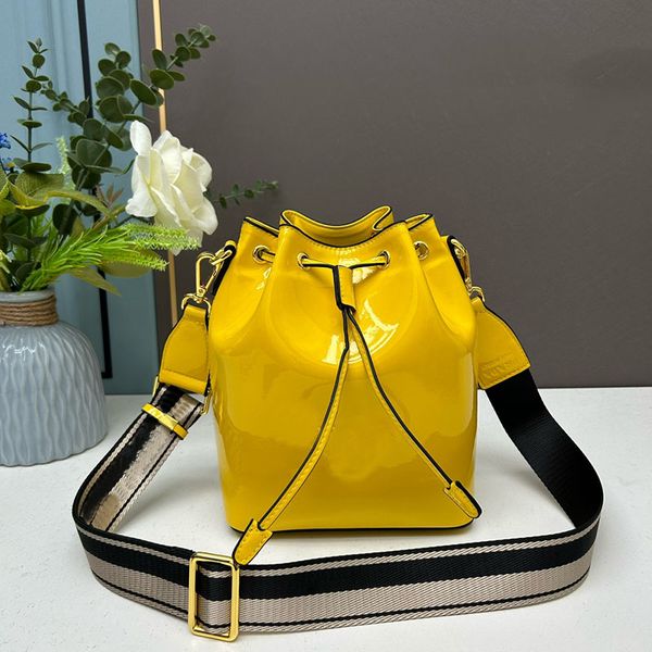 

bucket bag patent leather string handbags fashion summer bag crossbody bags 6 colours shoulder bag purse golden hardware detachable striped