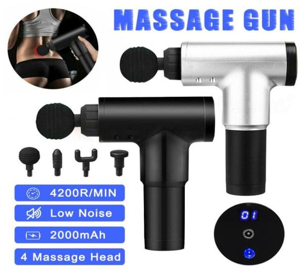 

4200rmin therapy massage gun 6 speed muscle massager pain sport massage machine relax body slimming relief 4 heads8217021
