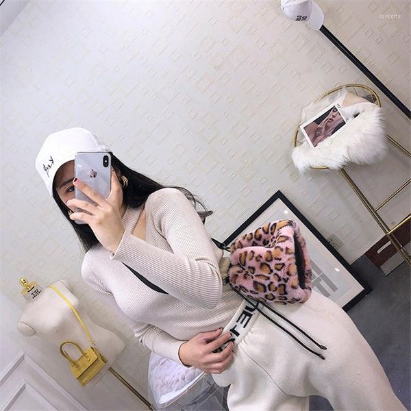 

shoulder bags luxury fur bag fashion women's vintage bucket designer leopard pattern artificial handbag crossbody