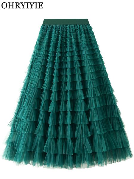 

skirts ohryiyie solid color floor-length tulle skirt bohemian women lengthen boho long maxi skirt female autumn winter party skirt lady 2304, Black
