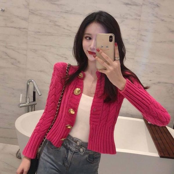 

sweaters solid color vneck cardigan ladies button casual loose short knit cardigan female slim sweater coat women's autumn 2022 new, White;black