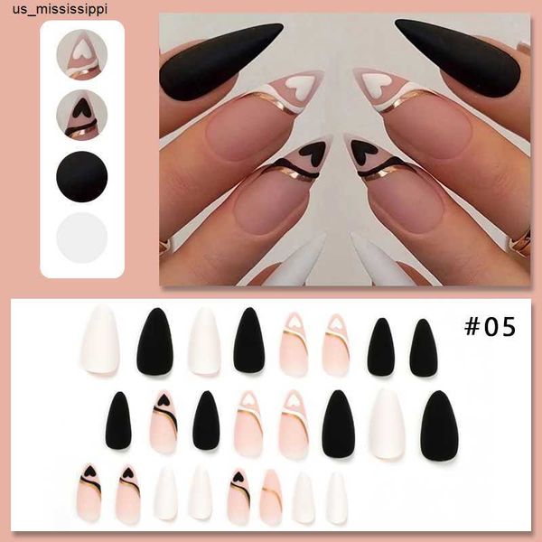 

false nails 24pcsset love heart line press on fake nails full cover artificial wearable nail beauty tips naked french false nail decoration, Red;gold