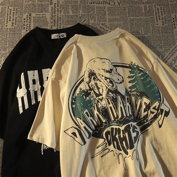 

women's tshirt american retro hiphop tyrannosaurus rex short sleeved tshirt summer ins loose european and brand half 230419, White