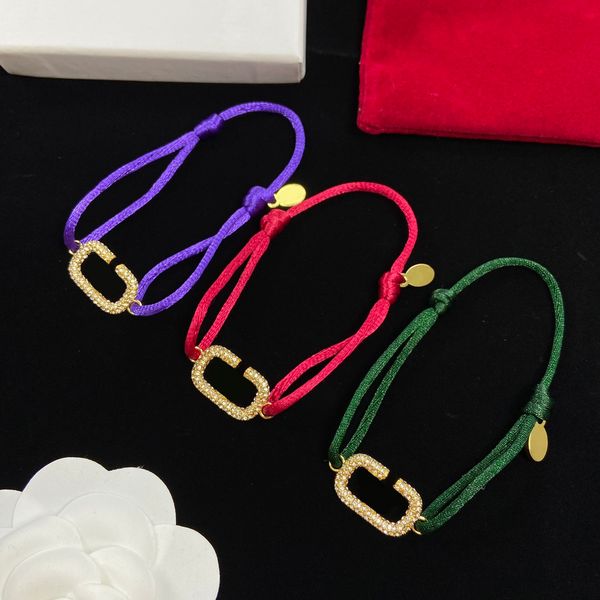 

vintage designer jewelry charm braceletst hand rope letter diamond trim pendant handwoven hand rope green pink purple for women valentine da, Golden;silver