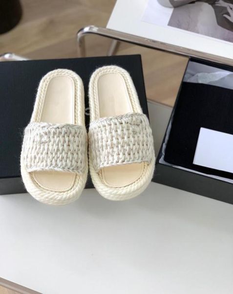 

2022 summer women slides slippers woven roman slippers female bohemian ethnic style large size thick heel women039s shoes7763453, Black