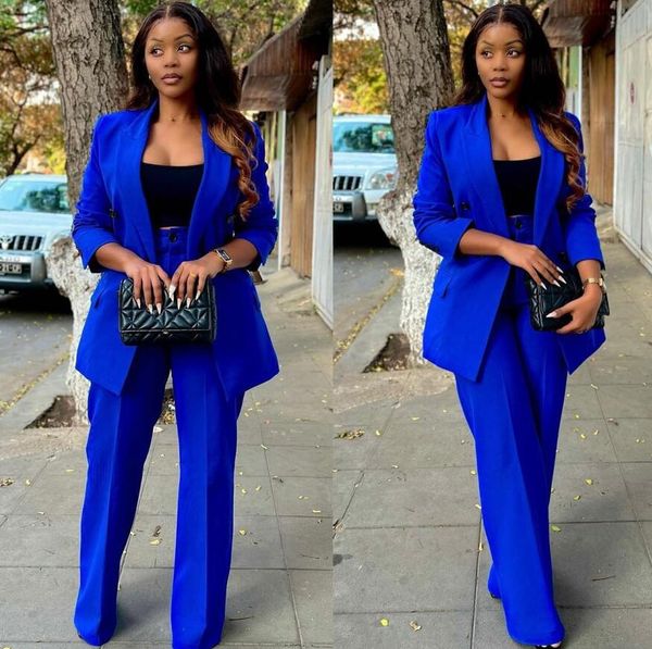 

fashion spring autumn women blue blazer suits sets new office lady jackets high waisted wide leg pants, Black;red