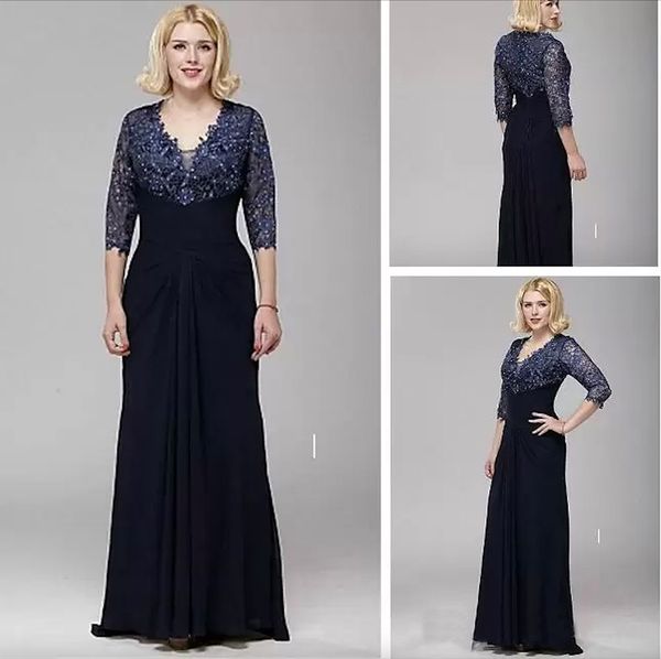 

drilling sheath v-neck a-line lace and chiffon mother of the bride dress 3/4 sleeve floor length mother's dresses, Black;red