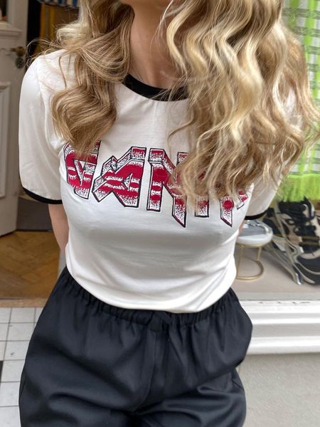 

womens tshirt artistic letter graphic cotton tshirts woman summer patchwork o neck short sleeve tees female casual classic tshirt 230419, White