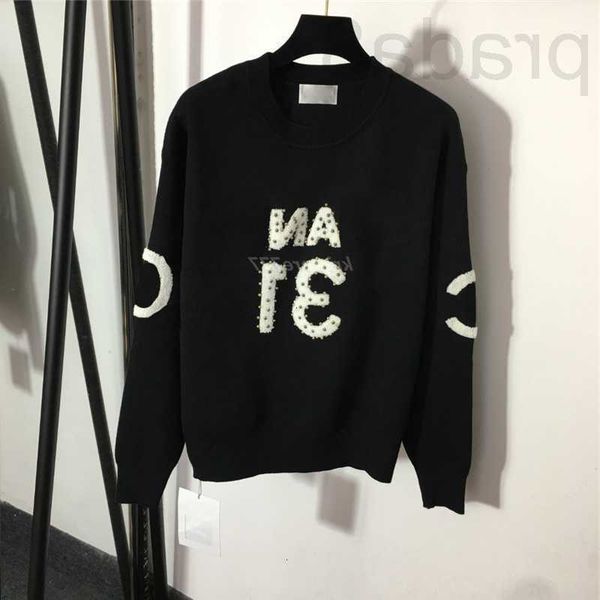 

women's sweaters designer 2022 brand crew neck knits sweater with letters beads milan runway crop shirt clothing high end elasticity p, White;black