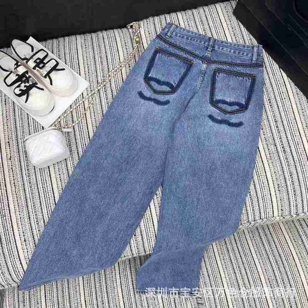 

women's jeans designer 22 autumn/winter new wind back pocket embroidered blue waist straight barrel for women 4zct