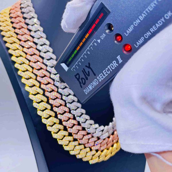

fashion jewelry hip hop 13.5mm necklace 925 sterling silver two rows vvs moissanite cuban link chain