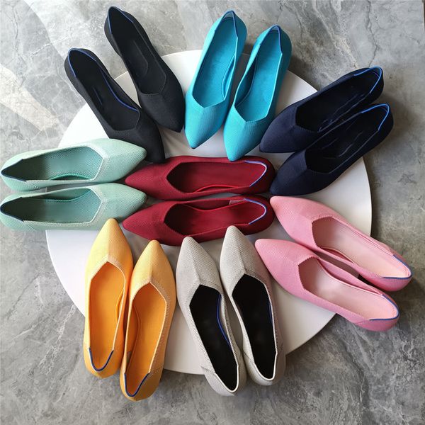 

sandals 2023 women's flat shoes fashion leisure comfortable walking large size pointed shallow elastic knitting face versatile 230419, Black