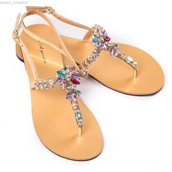 

2023 new summer women beach sandals lady fashion bohemia diamond shoes female t-strap thong flip flops shining slipper plus size 0419, Black