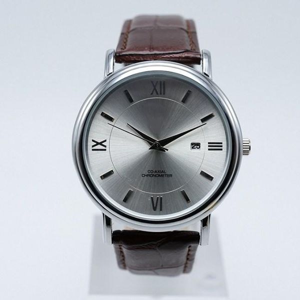 

men's luxury business watch, fashionable black dial quartz watch., Slivery;brown