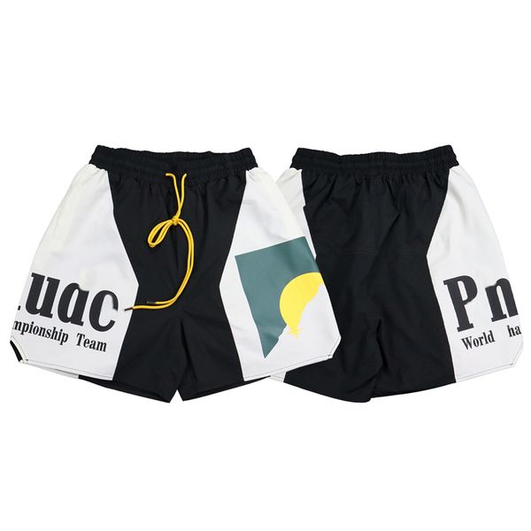 

letter men's shorts summer new sunset printing color block sports shorts casual trend men's beach pants running sports inner layer, White;black
