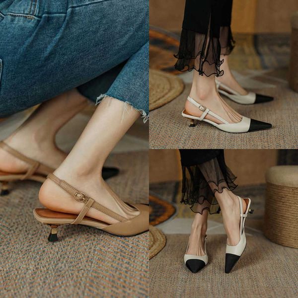 

sandals new summer women slingback sandals pointed toe mid heel females slippers elegant cozy vintage girl office banquet footwear 230322, Black