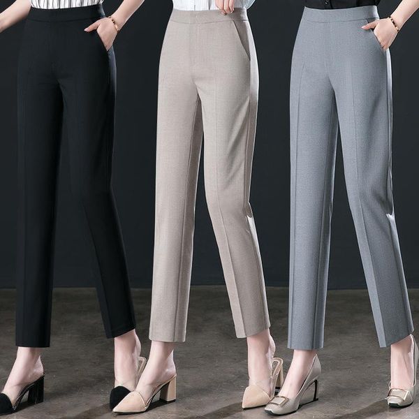 

capris spring and summer new women's professional trousers high waist casual women's trousers loose women's 9point straight t, Black;white