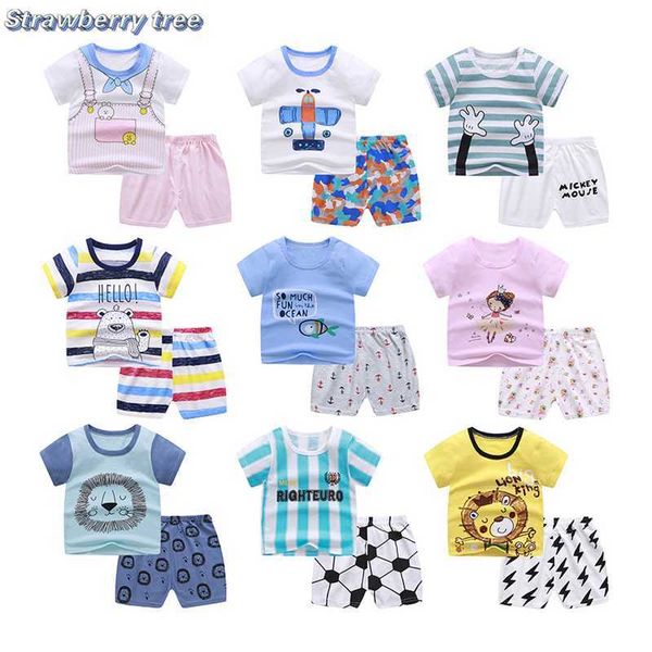 

t-shirts summer baby boys girls cartoon cotton kids tracksuit short sleeve t-shirts children outfits sports set infant 2 pcs sets clothes p2, Blue