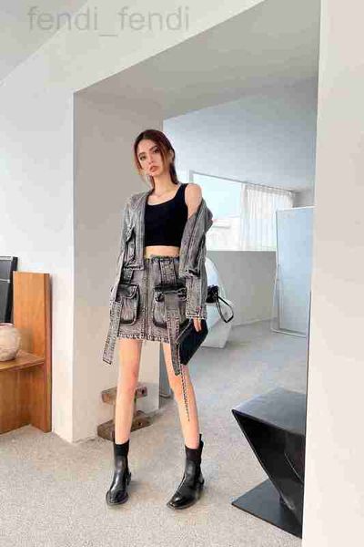 

women's tracksuits designer shenzhen nanyou high end 23ss new cool and handsome functional style gradual halo dyed stone grey denim set, Gray
