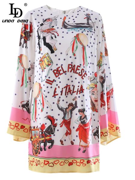 

dresses ld linda della summer fashion designer dress women oneck long sleeve polka dot musical instrument print loose vintage dress, Black;gray