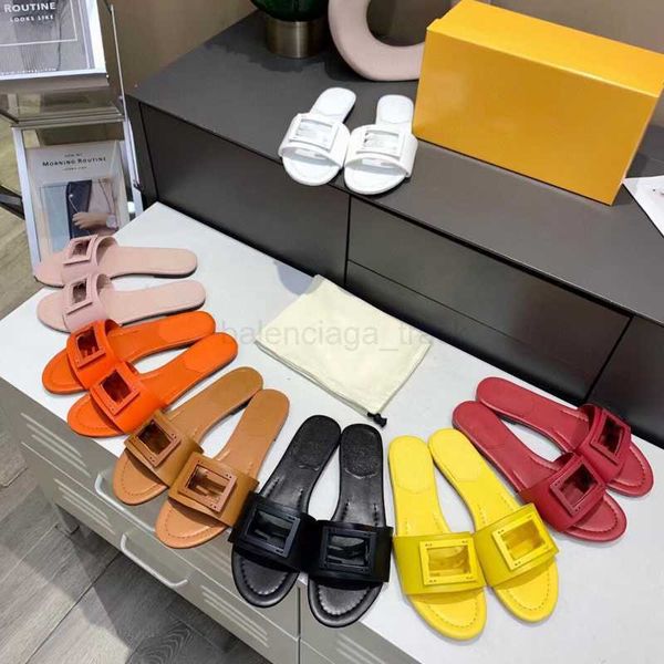 

fend 2021 women slippers outdoor banquet slide shoes ff letter buckle summer leather sandals multicolor flat heel mule letter beach size 35-, Black