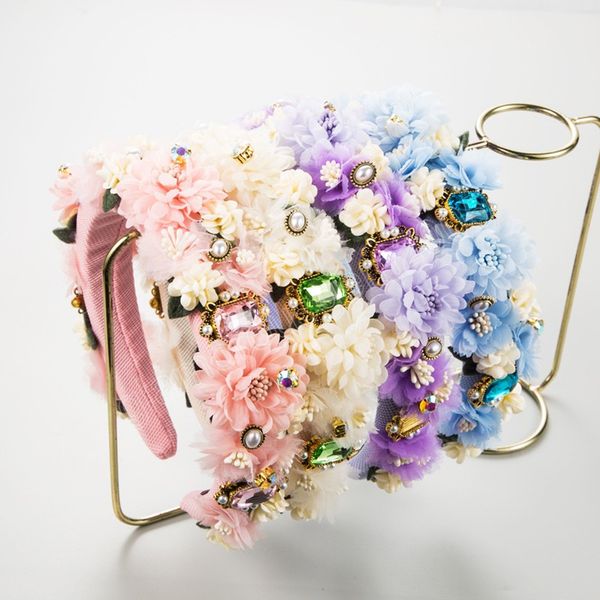 

luxury handmade rhinestone pearl flower headbands fashion hair accessories women trendy party hairband hair band girl headwear, Silver