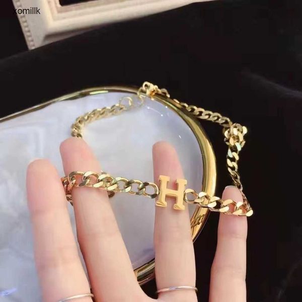 

hermm designer bracelet new h letter chain cuban bracelet colorless titanium steel fashion hip hop handicrafts, Black