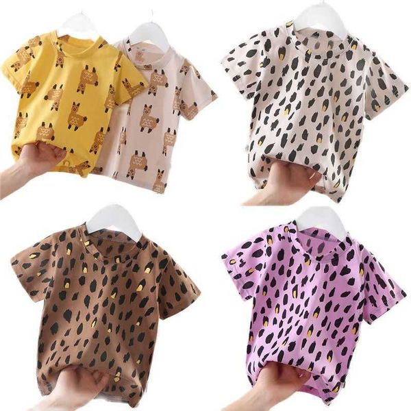 

t-shirts children's leopard print cotton short-sleeved t-shirt summer new style boy girl baby fashion trend p4220 p230419, Blue