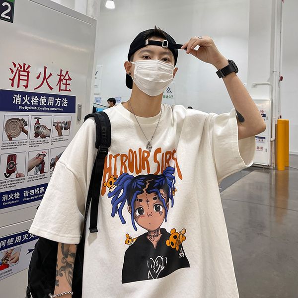 

men's tshirts american retro short sleeve tshirt men's ins fashion brand summer loose weight street hip hop hiphop clothes geek 23, White;black