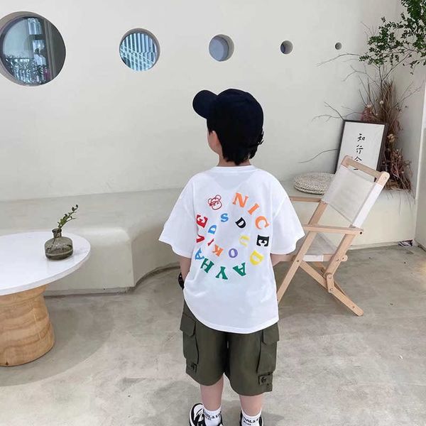 

t-shirts t-shirt summer casual boy popular ins children's clothing simple round neck five-point sleeve temperament new straight type p2, Blue