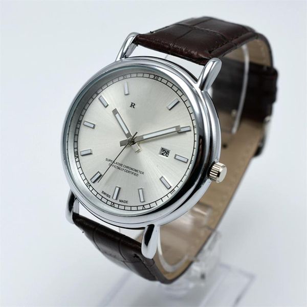 

luxury fashion men's watches, casual leather quartz watches., Slivery;brown