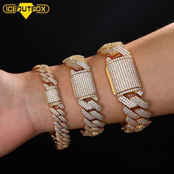 

fashion jewelry hip hop iced out 18k gold plated copper cz zircon crystal luxury miami cuban link chain bracelet for men women, Silver