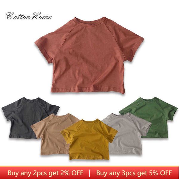 

t-shirts summer children t-shirts solid color cotton tees for kids new fashion boys and girls short sleeve 2-7t clothes p230419, Blue