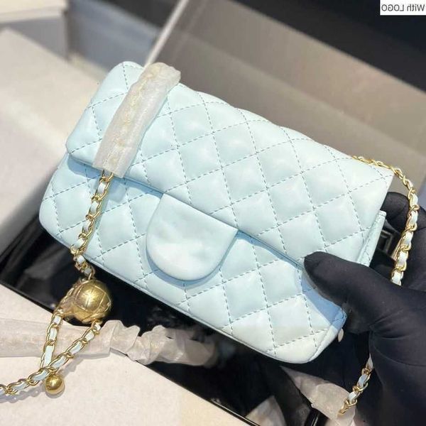

evening bags luxury brand letter quilted chain cc bag golden globe square fat little lamb leather lingge chain bag premium one shoulder cros, White