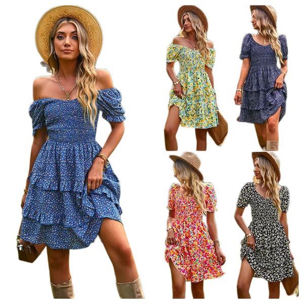 

2023 new spring women's french romantic sweet short sleeve dress, Black;gray