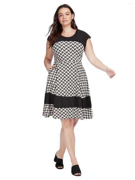 

plus size dresses sleeveless summer elegant a-line dress women black-and-white checked elastic waist pockets midi big 6xl 7xl