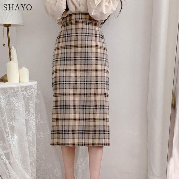 

dresses 2021 spring summer korean plaid skirt zipper pencil empire midcalf skirts womens slit woman office skirt empire jupe femme, White;black