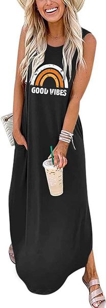 

anrabess women's casual loose sundress long dress sleeveless split maxi dresses summer beach dress with pockets, Black;gray