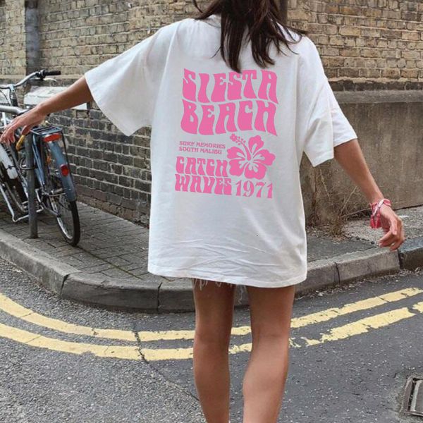 

womens tshirt siesta beach letter print oversized vacation t shirt summer trendy fashion casual tshirts women vsco aesthetic y2k tshirt 230, White