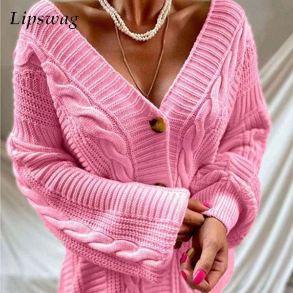 

sweaters 2022 autumn winter vneck solid color long sleeve cardigan fashion women knitted loose sweater singlebreasted sweater coat, White;black