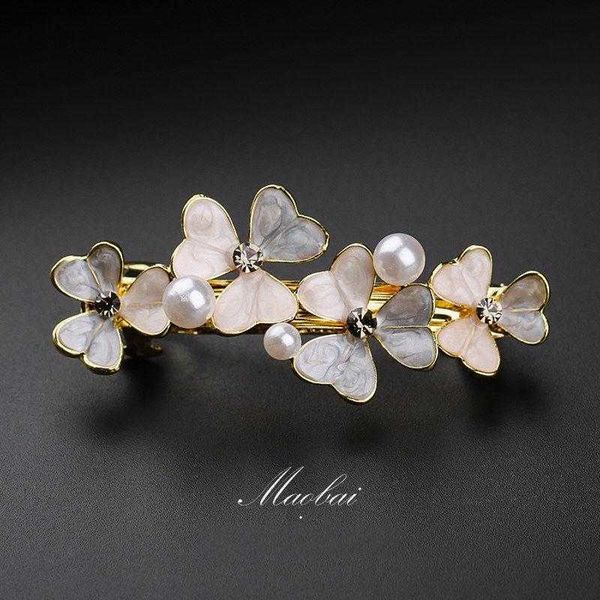 

wedding hair jewelry new korean version of the leaf pearl spring hairpin flower rhinestone horizontal clip elegant female fashion hair acces, Slivery;golden